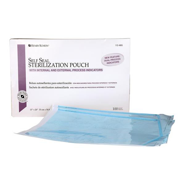 Henry Schein Pouch Sterilization Selfseal 13 In X 20 In Blue / White Latex Free 100/Bx, 4 Bx/Ca - 1124865