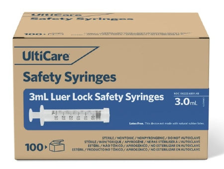 Ultimed UltiCare General Purpose Syringe 3 mL Individual Pack Luer Lock Tip Retractable Safety - 63014