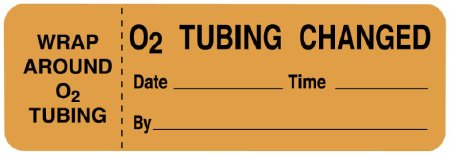 United Ad Label - Pre-Printed Label Advisory Label Orange Paper O2 Tubing Change Date___Time__ 1 X 3 Inch - ULOX412