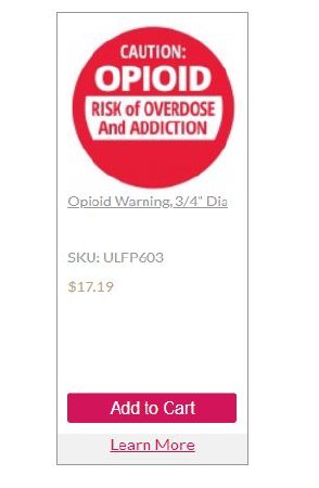 UAL - Pre-Printed Label Allergy Alert Red Paper Caution OPIOID Risk of Overdose and Addiction White Alert Label 3/4 X 3/4 Inch - ULFP603