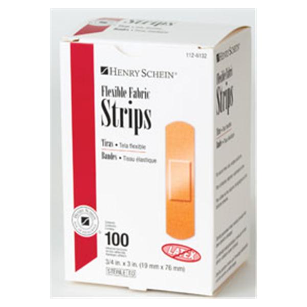 Henry Schein Bandage Strips Fabric 3/4X3" Flexible Flesh Lf 100/Bx, 54 Bx/Ca - 1126132
