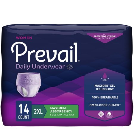 Prevail For Women Daily Underwear - Female Adult Absorbent Underwear Pull On with Tear Away Seams 2X-Large Disposable Heavy Absorbency - PWC-517