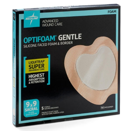Optifoam Gentle - Silicone Foam Dressing 9 X 9 Inch Sacral Adhesive with Border Sterile - MSC2399EP