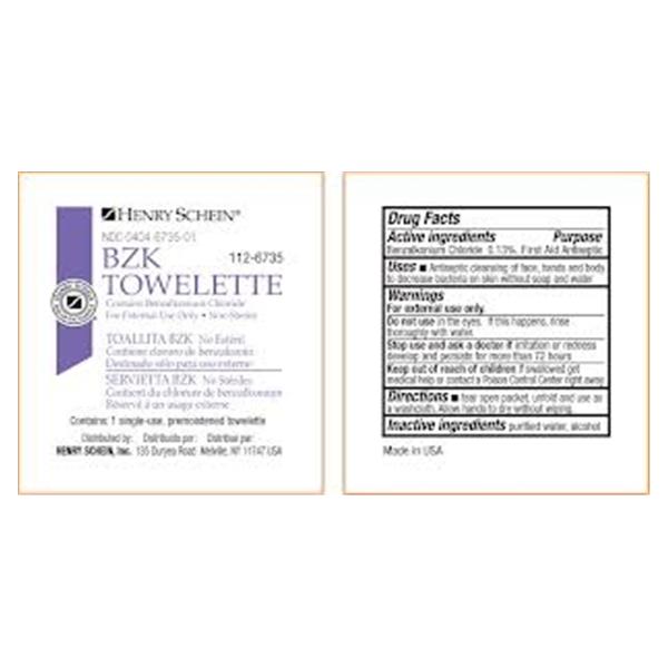 Henry Schein Towelette Antiseptic Bzk 0.13% Benzalkonium Chloride Individual Packaging 100/Bx, 20 Bx/Ca - 1126735