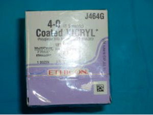 J & J Healthcare Systems Coated Vicryl Suture with Needle Absorbable Coated Violet Suture Braided Polyglactin 910 Size 4-0 18 Inch Suture 1-Needle 13 mm Length 3/8 Circle Reverse Cutting Needle - J464G