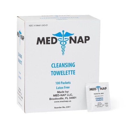 Med Nap - Sanitizing Skin Wipe Individual Packet BZK (Benzalkonium Chloride) / Isopropyl Alcohol Alcohol Scent 100 Count - Medline - MDS094184
