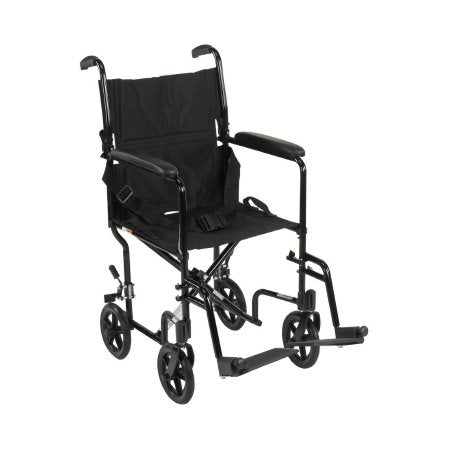 McKesson - Lightweight Transport Chair Aluminum Frame with Black Finish 300 lbs. Weight Capacity Fixed Height / Padded Arm Black Upholstery - 146-ATC19-BK