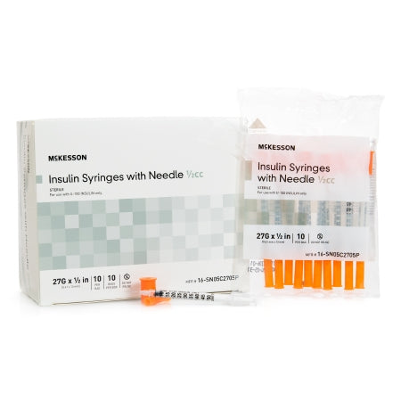 McKesson - Insulin Syringe with Needle 0.5 mL 27 Gauge 1/2 Inch Ultra Thin Wall NonSafety - 16-SN05C2705P