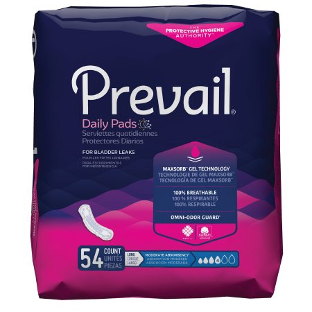 Prevail Daily Pads - Bladder Control Pad 11 Inch Length Moderate Absorbency Polymer Core One Size Fits Most Adult Female Disposable - PV-914/2