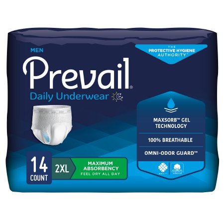 Prevail Men's Daily Underwear - Male Adult Absorbent Underwear Pull On with Tear Away Seams 2X-Large Disposable Heavy Absorbency - PUM-517