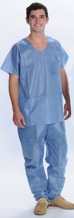 Valumax International Scrub Shirt Large Ceil Blue 1 Pocket Short Sleeves Unisex - 3520U-CBL