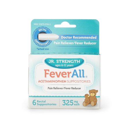 FeverAll - Pain Relief 325 mg Strength Acetaminophen Rectal Suppository 6 per Box - Taro - 51672211602