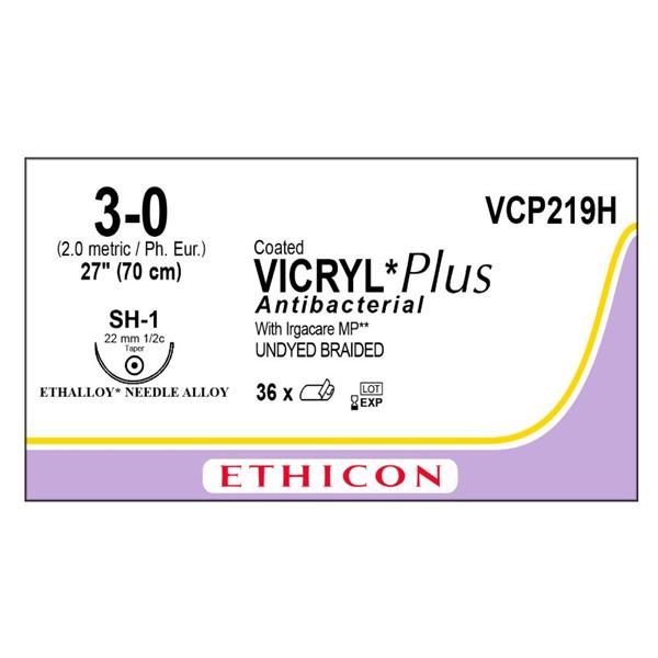 Ethicon Inc,a J & J Company Suture 3-0 Tcs/Pg910 Sh-1 Coated Vicryl Plus Undyed 27" Braid 36/Bx - VCP219H