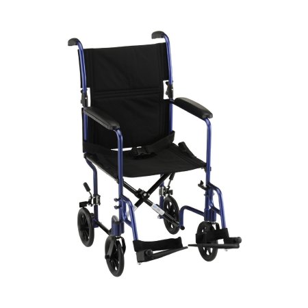Nova - Lightweight Transport Chair Aluminum Frame 300 lbs. Weight Capacity Full Length / Fixed Height Arm Blue Upholstery - 329B