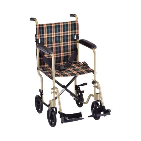 Nova - Lightweight Transport Chair Aluminum Frame 300 lbs. Weight Capacity Full Length / Fixed Height Arm Champagne Upholstery - 329CP