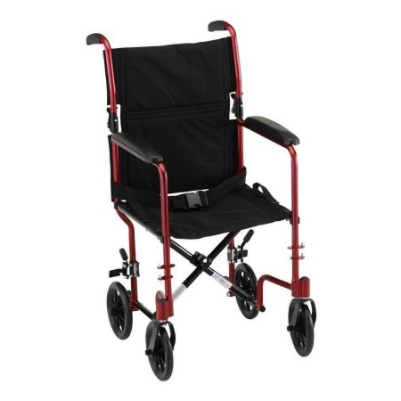 Nova - Lightweight Transport Chair Aluminum Frame 300 lbs. Weight Capacity Full Length / Fixed Height Arm Red Upholstery - 329R