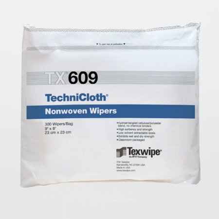TechniCloth - Cleanroom Wipe ISO Class 5 - 8 White NonSterile 45% Polyester / 55% Cellulose Nonwoven 9 X 9 Inch Disposable - Texwipe - TX609