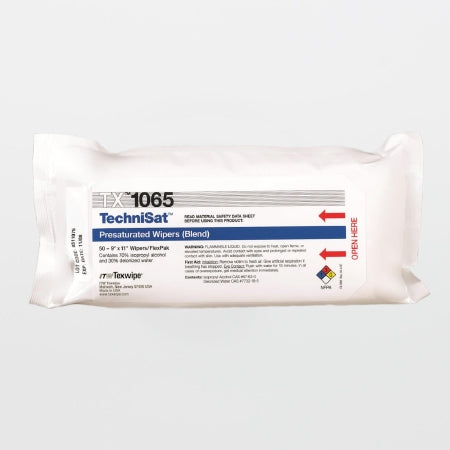 Texwipe TechniSat Presaturated Task Wipe White NonSterile 45% Polyester / 55% Cellulose Nonwoven 9 X 11 Inch Disposable - TX1065