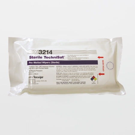 Texwipe TechniSat Presaturated Task Wipe ISO Class 5 - 8 White Sterile 45% Polyester / 55% Cellulose Nonwoven 9 X 11 Inch Disposable - TX3214