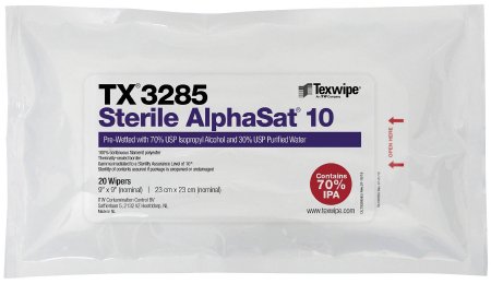 AlphaSat with Vectra Alpha 10 - Surface Disinfectant Cleaner Premoistened Cleanroom Manual Pull Wipe 20 Count Soft Pack Alcohol Scent Sterile - TX3285