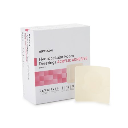 McKesson - Foam Dressing 3 X 3 Inch Square Acrylic Adhesive with Border Sterile - 16-4670
