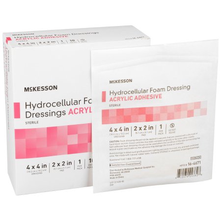 McKesson - Foam Dressing 4 X 4 Inch Square Acrylic Adhesive with Border Sterile - 16-4671