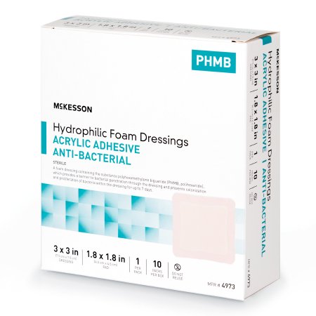 McKesson - Antibacterial Foam Dressing 3 X 3 Inch Square Adhesive with Border Sterile - 4973