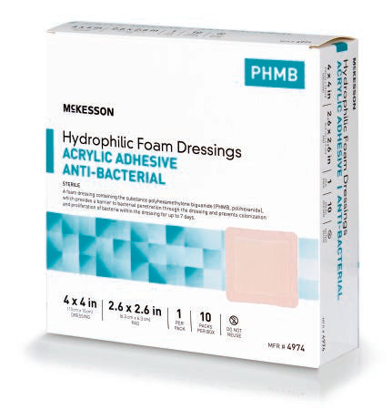 Mckesson Brand Antibacterial Foam Dressing Mckesson 4 X 4 Inch Square Adhesive With Border Sterile - 4974