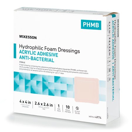 McKesson - Antibacterial Foam Dressing 4 X 4 Inch Square Adhesive with Border Sterile - 4974