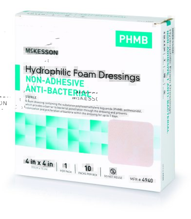Mckesson Brand Antibacterial Foam Dressing Mckesson 4 X 4 Inch Square Non-Adhesive Without Border Sterile - 4940