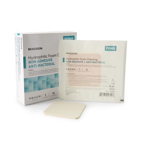 McKesson - Antibacterial Foam Dressing 4 X 4 Inch Square Non-Adhesive without Border Sterile - 4940