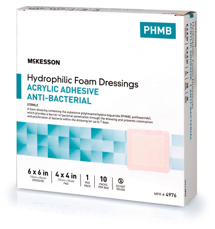 Mckesson Brand Antibacterial Foam Dressing Mckesson 6 X 6 Inch Square Adhesive With Border Sterile - 4976