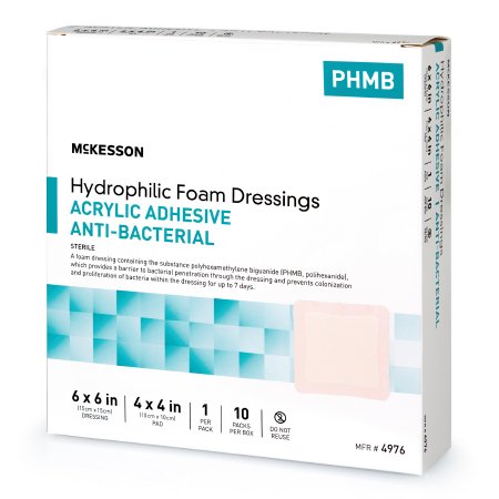 McKesson - Antibacterial Foam Dressing 6 X 6 Inch Square Adhesive with Border Sterile - 4976