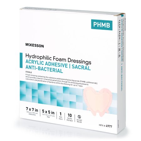 McKesson - Antibacterial Foam Dressing 7 X 7 Inch Sacral Adhesive with Border Sterile - 4977
