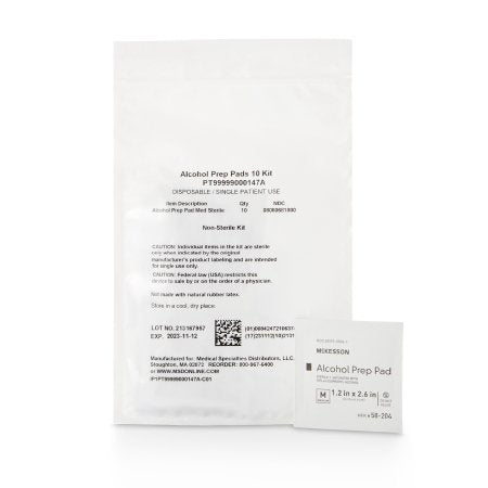 McKesson - Alcohol Prep Pad 70% Strength Isopropyl Alcohol Individual Packet NonSterile - PT99999000147A