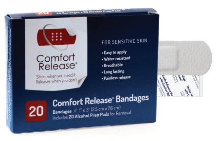 Global Biomedical Technologies LLC Comfort Release Adhesive Strip 1 X 3 Inch Nonwoven Film Rectangle White Sterile - GB101