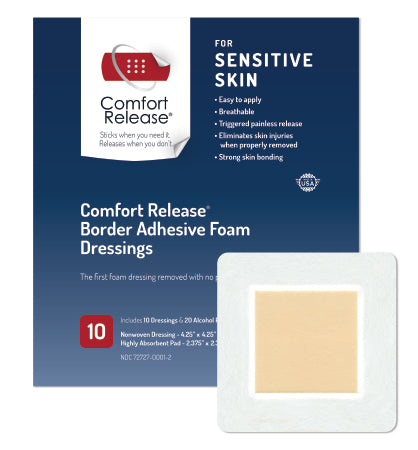 Global Biomedical Technologies LLC Comfort Release Foam Dressing 4-1/4 X 4-1/4 Inch Square With Border Sterile - GB115