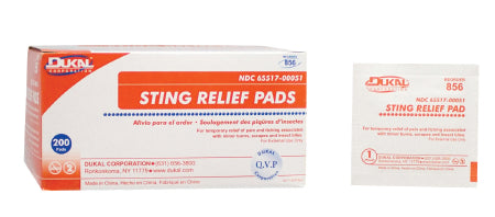 Global Biomedical Technologies LLC Dukal Sting and Bite Relief 200 per Box Towelette Individual Packet - 856