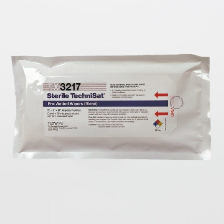 Texwipe TechniSat Presaturated Cleanroom Wipe White Sterile 45% Polyester / 55% Cellulose / Isopropanol / Water 9 x 11 Inch Disposable - TX3217