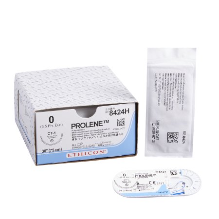 Prolene - Suture with Needle Nonabsorbable Uncoated Blue Suture Monofilament Polypropylene Suture Size 0 30 Inch Suture 1-Needle 36 mm Length 1/2 Circle Taper Point Needle - 8424H