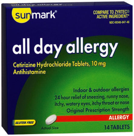 McKesson ALL DAY ALLERGY, TAB 10MG CETIRIZINE HCL (14/BT) - 70677005701