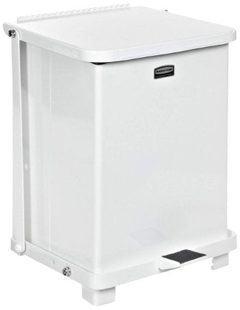 Rubbermaid Defenders - Trash Can 25 gal. Square White Steel Step On - FGST40EPLWH