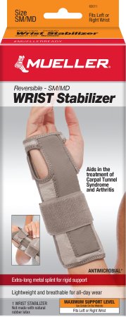 Mueller Carpal Tunnel Wrist Stabilizer - Wrist Splint Nylon / Aluminum / Polyester / PP / PU / Spandex / POM Left or Right Hand Gray Small / Medium - 62011