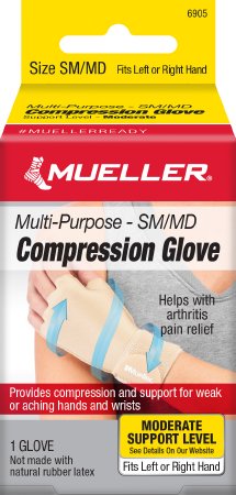 Mueller Compression & Support Gloves - Compression Gloves Fingerless Small / Medium Over-the-Wrist Length Ambidextrous Stretch Fabric - 6905