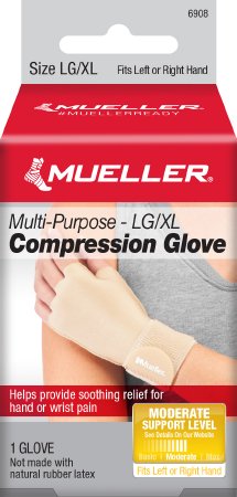 Mueller Compression & Support Gloves - Compression Gloves Fingerless Large / X-Large Over-the-Wrist Length Ambidextrous Stretch Fabric - 6908