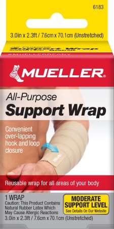 Mueller Wonder Wrap - Elastic Bandage 3 in x 2.3 Foot Standard Compression Hook and Loop Closure Tan Small / Medium NonSterile - 6183