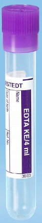 Sarstedt - Venous Blood Collection Tube Round Bottom K3 EDTA Additive 12 X 75 mm 4 mL Violet Pull Cap Polypropylene Tube - 36.338.100