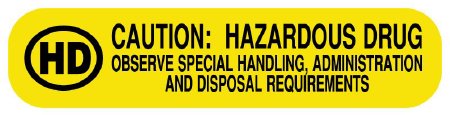 UAL - Pre-Printed Label Warning Label Yellow Paper Caution: Hazardous Drug Black Syringe Label 3/8 X 1-5/8 Inch - ULRXA1701