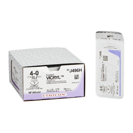 Coated Vicryl - Suture with Needle Absorbable Coated Undyed Suture Braided Polyglactin 910 Size 4 - 0 18 Inch Suture 1-Needle 19 mm Length 3/8 Circle Precision Point - Reverse Cutting Needle - J496H