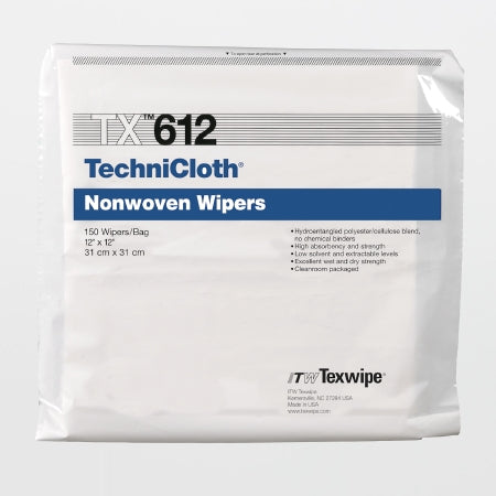 TechniCloth - Cleanroom Wipe White NonSterile 45% Polyester / 55% Cellulose Nonwoven 12 X 12 Inch Disposable - TX612